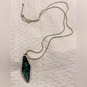 Kendra Scott Long Necklace Green and Gold Pendant